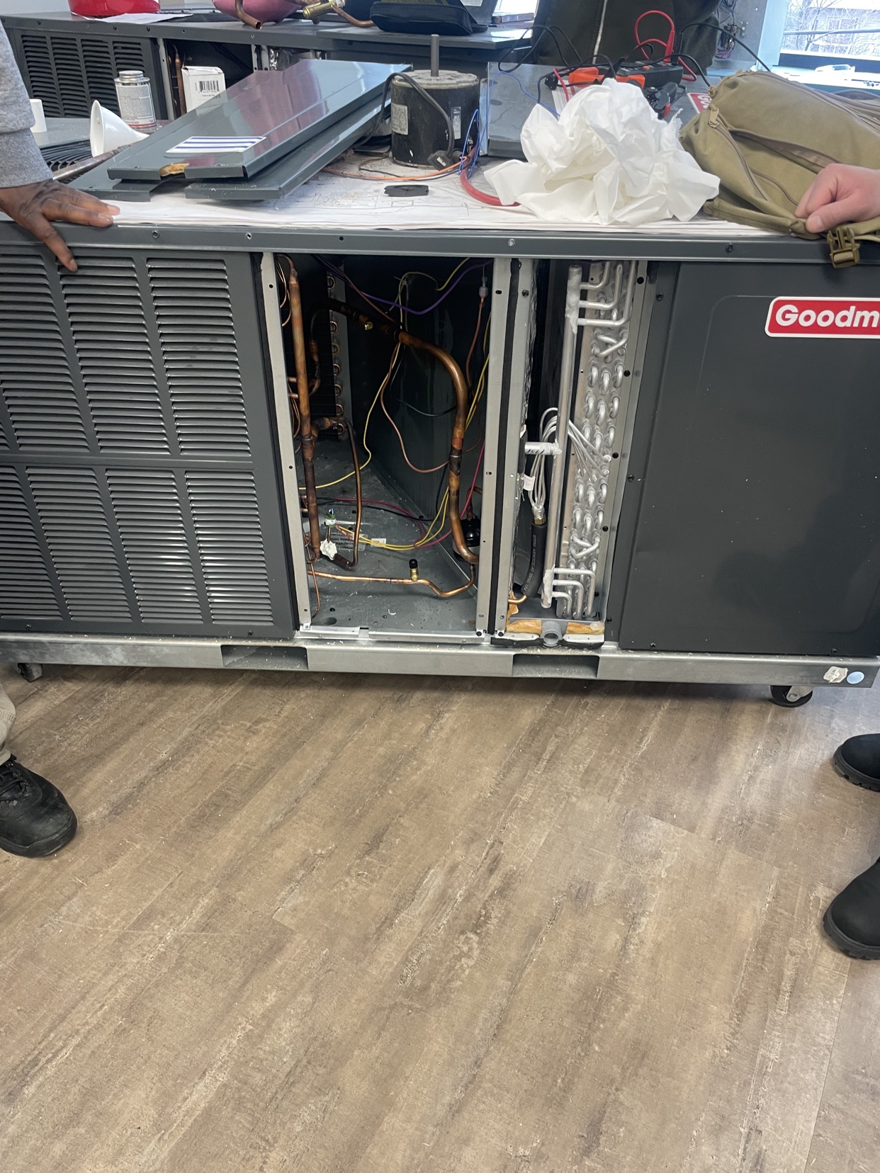 Packaged unit opened for service